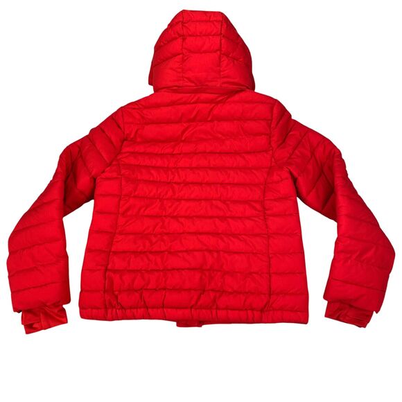 Bcbg Maxazria Quilted Puffer Jacket - Detachable Hood- Womens M Red Eco Friendly - Picture 2 of 16